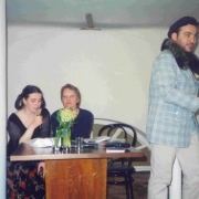 Ольга Тобрелутс, Маруся Климова, Илья Фальковский, презентация ж. ДАНТЕС в Ротонде, Москва, май 1999 г.